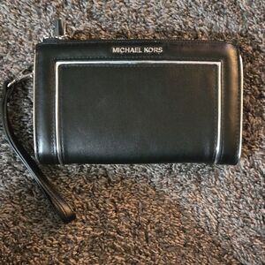 Michael Kors Black Wristlet/Smart Phone Wallet with Silver Trim
